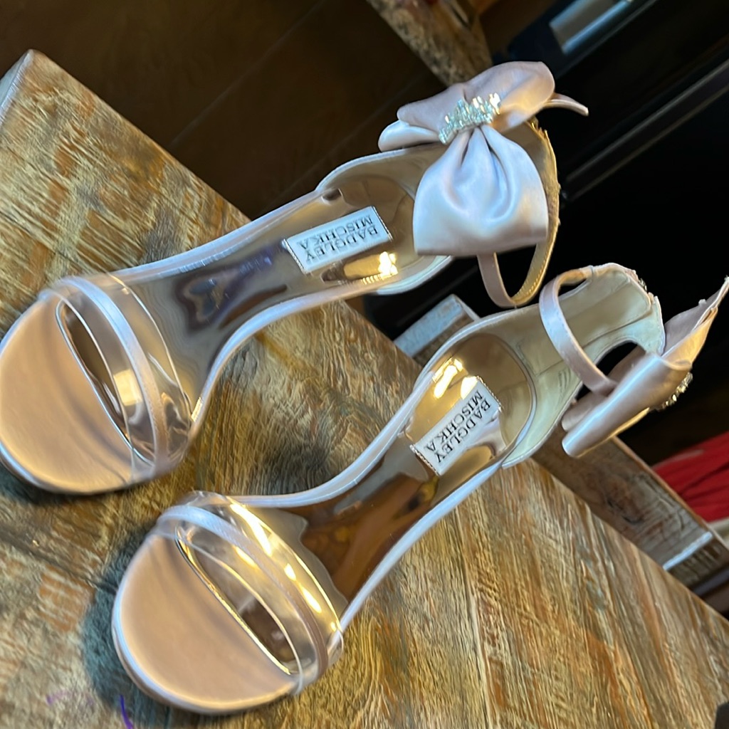 Badgley Mischka Fran Solf Blush Heels Size 7m Bow Ornament,Lucite Detail